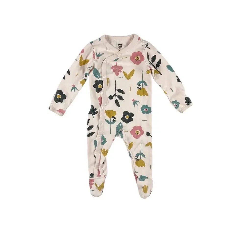Tea Collection Pink Floral Footed Pajamas size 6-9 months